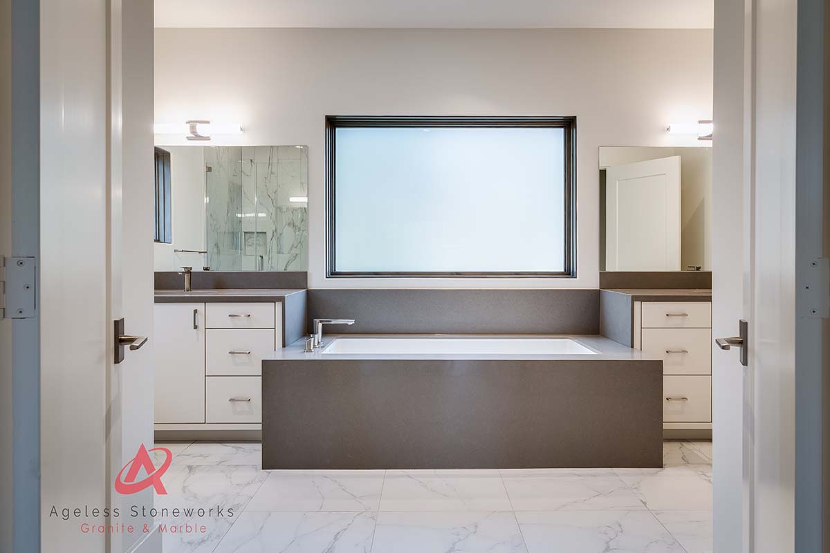 modern grey quartz guest bathroom