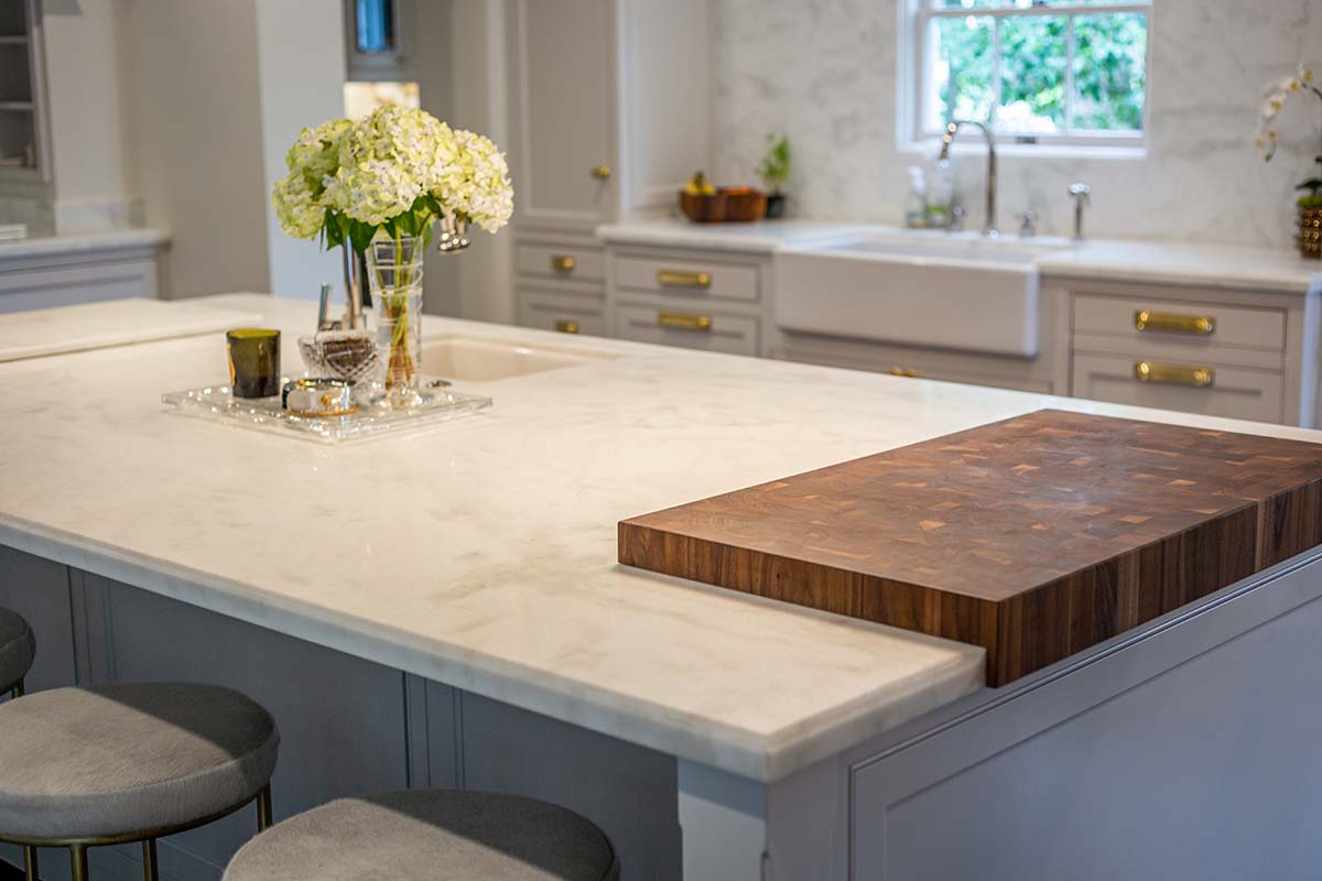 kitchen island with marble counter