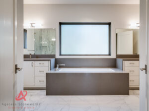 Master bath with grey quartz countertops